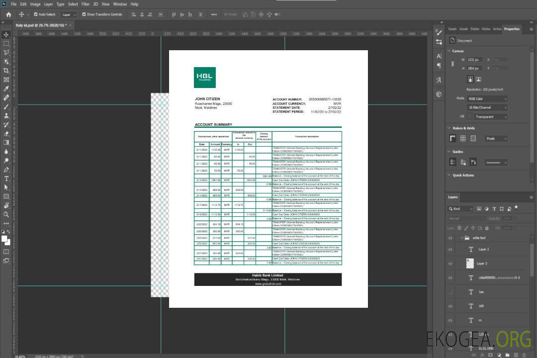 Relevé bancaire Maldives HBL template Relevé bancaire Maldives HBL template